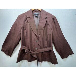 Larry Levine Women's Linen Blazer Size 20W Brown Two Button Belted Stretch